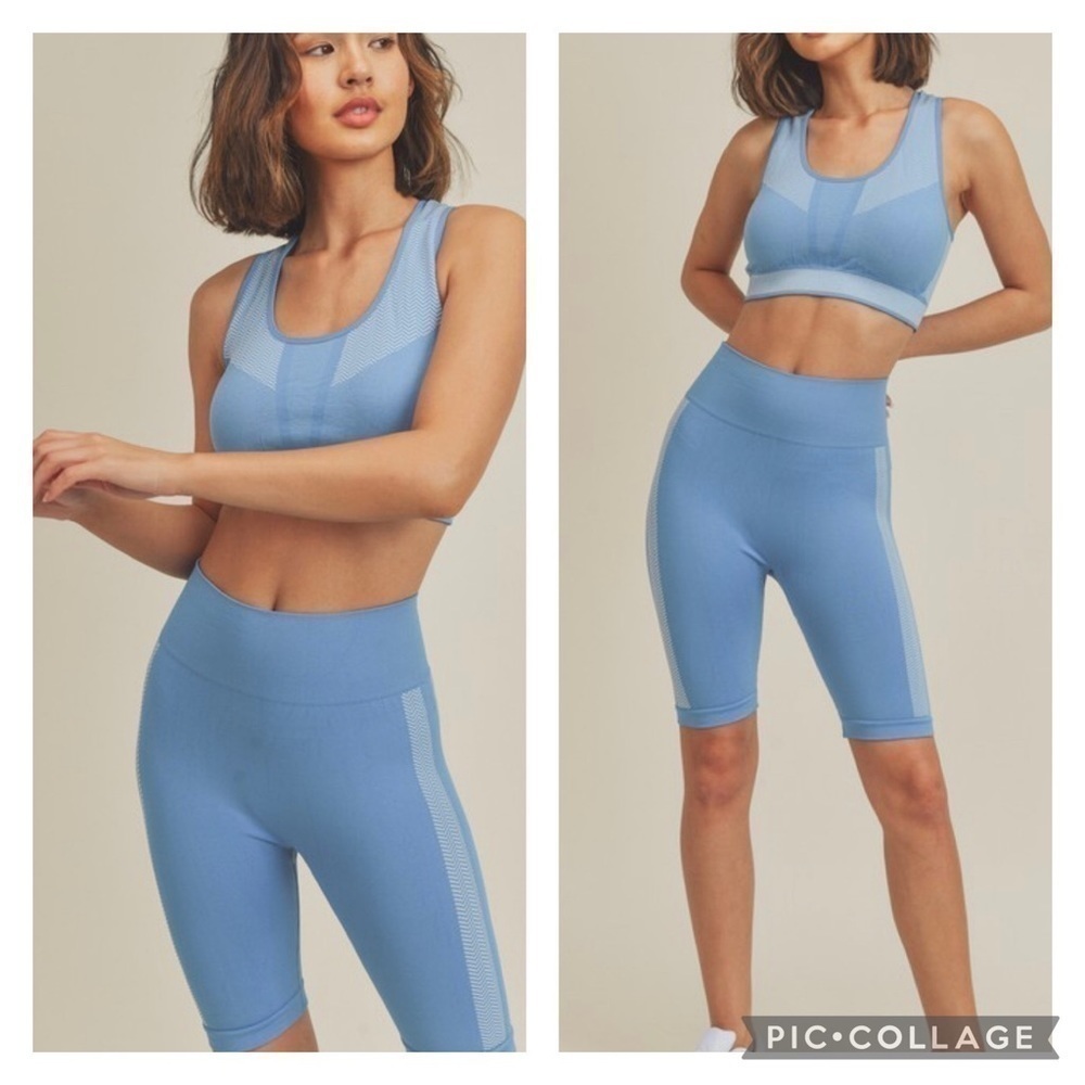 Sky Blue Biker Shots & Bra Top - Picture 2 of 4